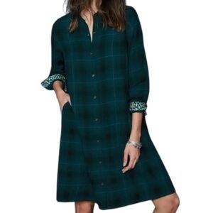 J.Jill Women's Petite Small Blue Plaid Long Sleeve Midi Shirt Dress Casual